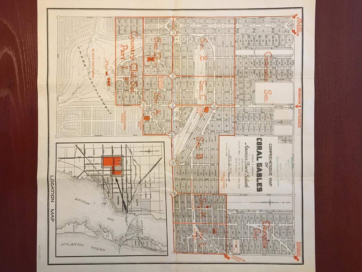 Coral Gables Vice Mayor Vince Lago purchased this rare 1924 map after finding it up for auction online. The Lago Family is donating the map to the Coral Gables Museum where it will be on permanent display in the Arva Moore Parks “Creating the Dream” gallery.