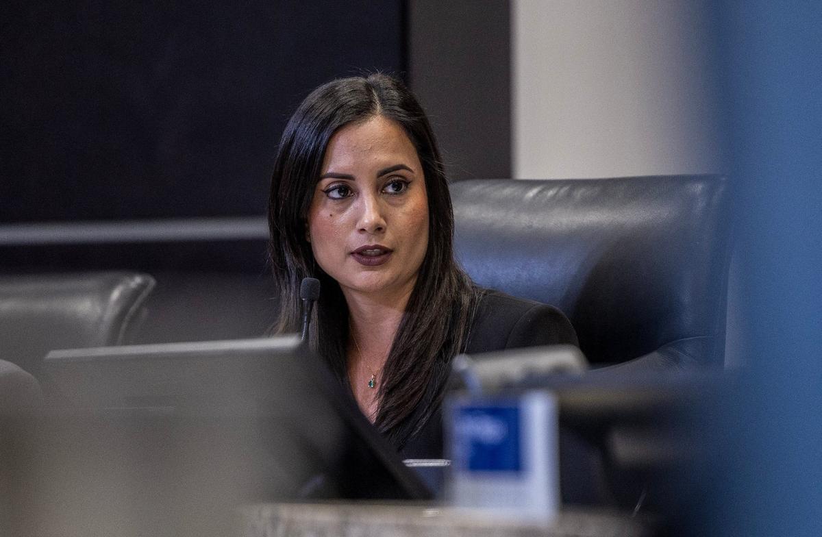 Doral City Councilwoman Maureen Porras addresses Mayor Chirsti Fraga as they discuss the city’s budget on Tuesday, Sept. 17, 2024