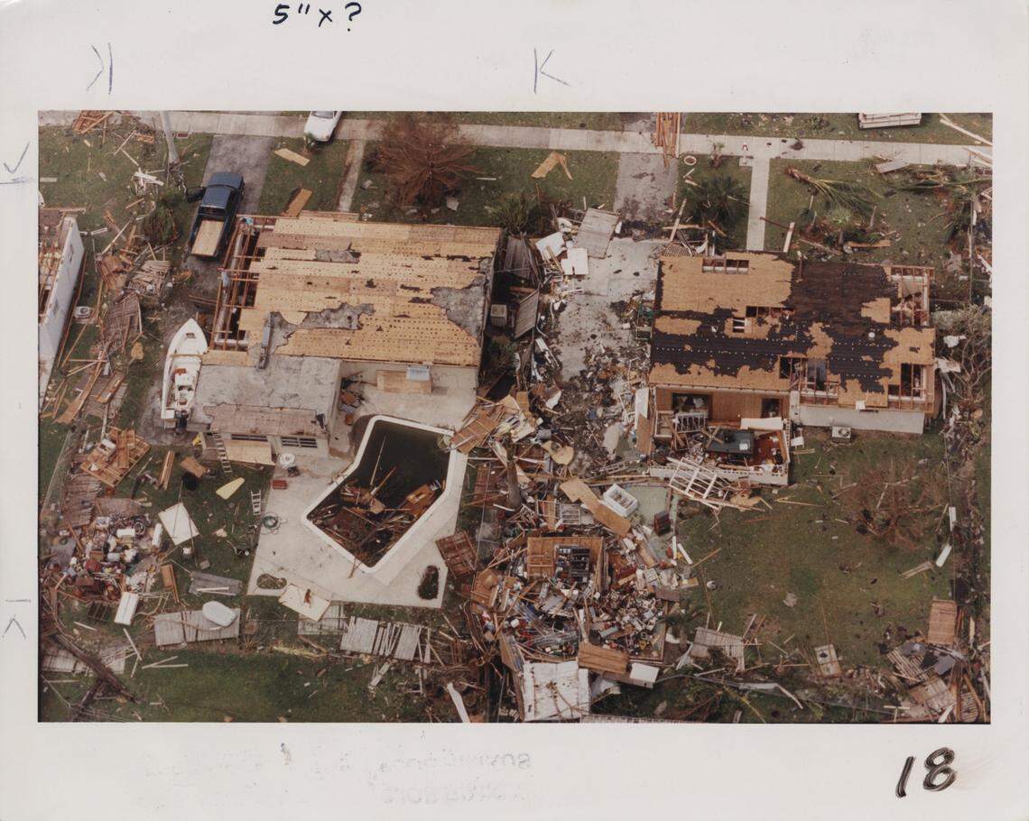 Aerial view of destruction caused by Hurricane Andrew, which decimated South Miami-Dade as a Category 5 storm on Aug. 24, 1992.