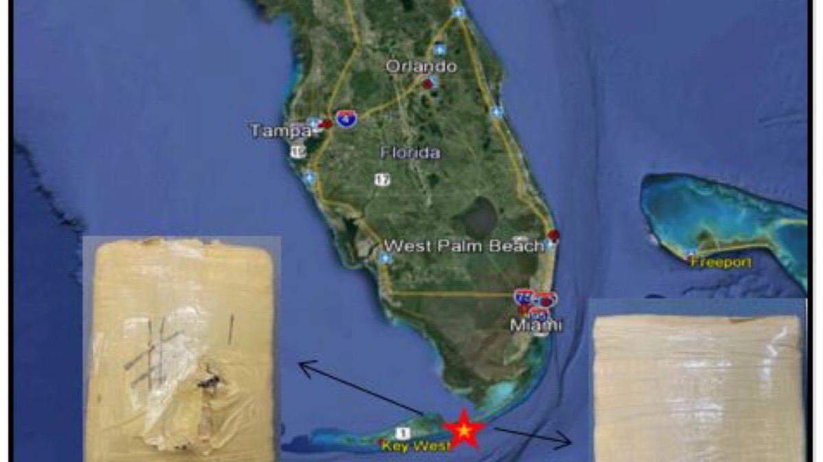 The U.S. Border Patrol released a graphic showing two packages of marijuana that were among 17 pounds found washed up in the Florida Keys Sunday, April 18, 2021.