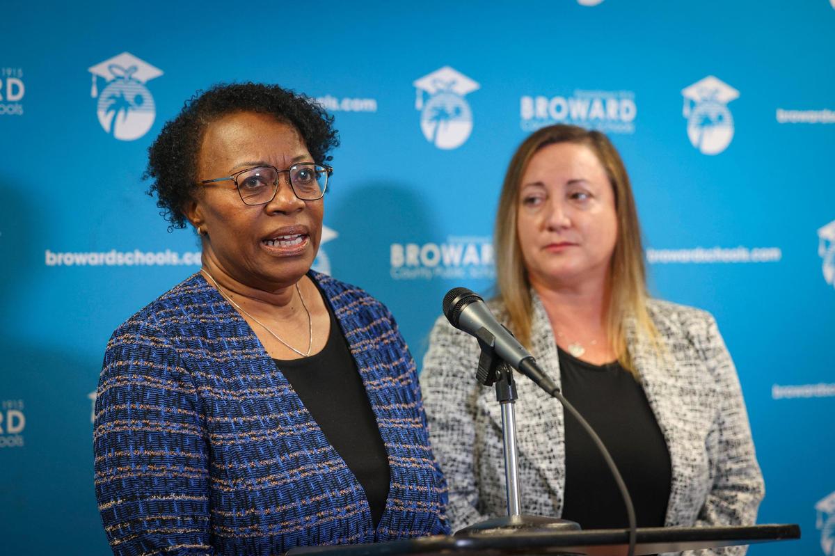 Dr. Earlean Smiley, newly elected superintendent, speaks during a press conference at a Broward County School Board meeting on Wednesday, Feb. 15, 2023, in Fort Lauderdale.