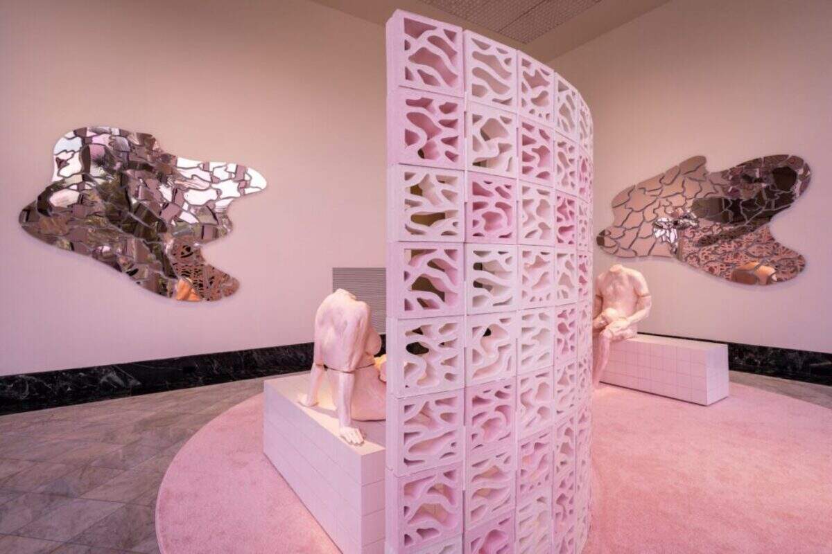 We Are Nice ‘n Easy transformed a gallery into a glowing pink environment built around intimacy, vulnerability and care. Husband-and-wife artists Allison Matherly and Jeffrey Noble cast their own bodies in goat’s milk soap.