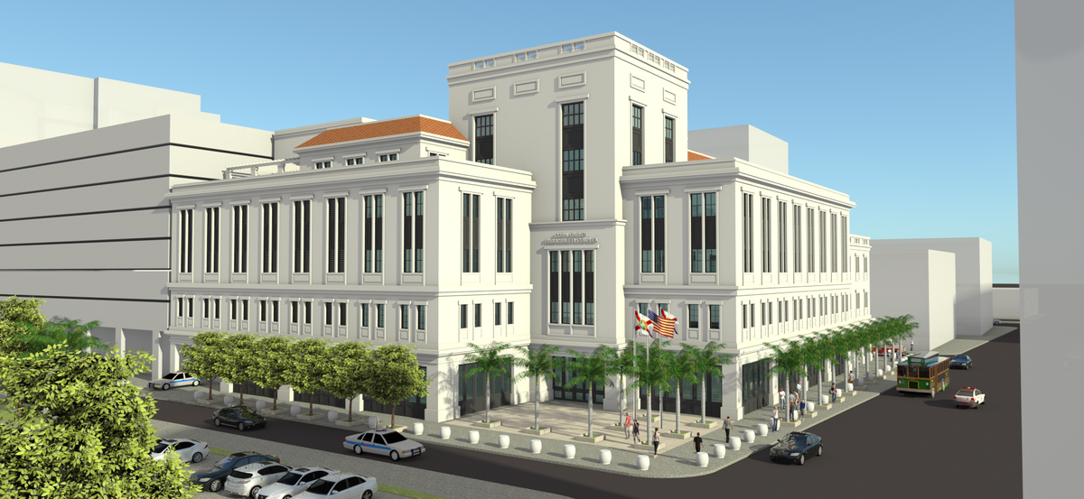 An architectural rendering shows the new Coral Gables fire and police station that’s under construction downtown.