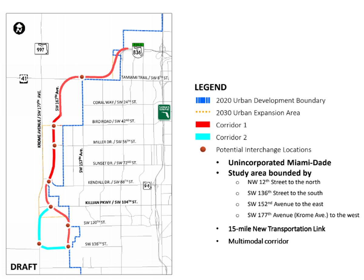 While highway planners have not settled on a final route, the latest proposal takes the highway outside the urban development boundary and across wetlands set aside for Everglades restoration.