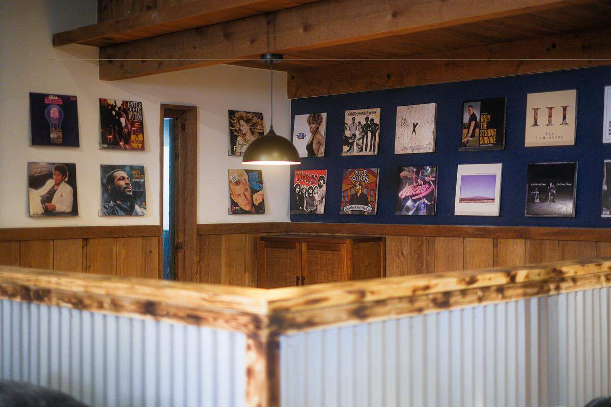 The vinyl listening area at Lala’s Burgers in Kendall.