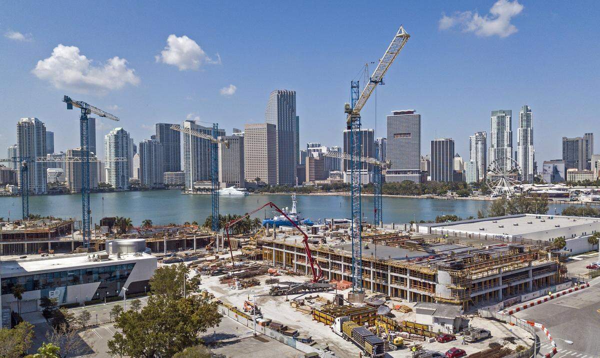 Construction on the Royal Caribbean Cruises headquarters at PortMiami stopped in May 2020 as the coronavirus pandemic continued to shut down businesses.