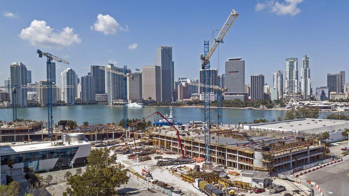 Construction on the Royal Caribbean Cruises headquarters at PortMiami stopped in May 2020 as the coronavirus pandemic continued to shut down businesses.