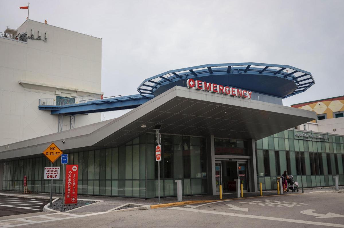 Nicklaus Children’s Hospital Emergency entrance, where children are being treated for COVID-19.