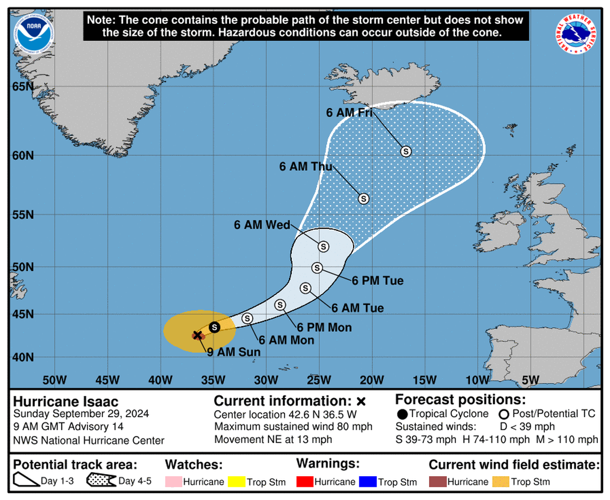 Tracking map of Hurricane Isaac.