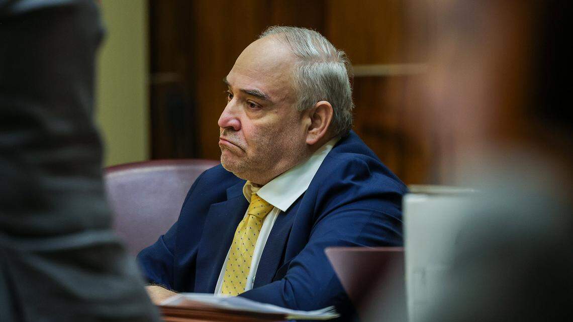 Defendant Rafael Andres reacts during a hearing as he is facing a return to Death Row for the 2005 murder of Yvette Fariñas, a La Carreta waitress, inside her Miami-Dade efficiency, at the Gerstein Justice Bldg. in Miami on Thursday, November 13, 2025.