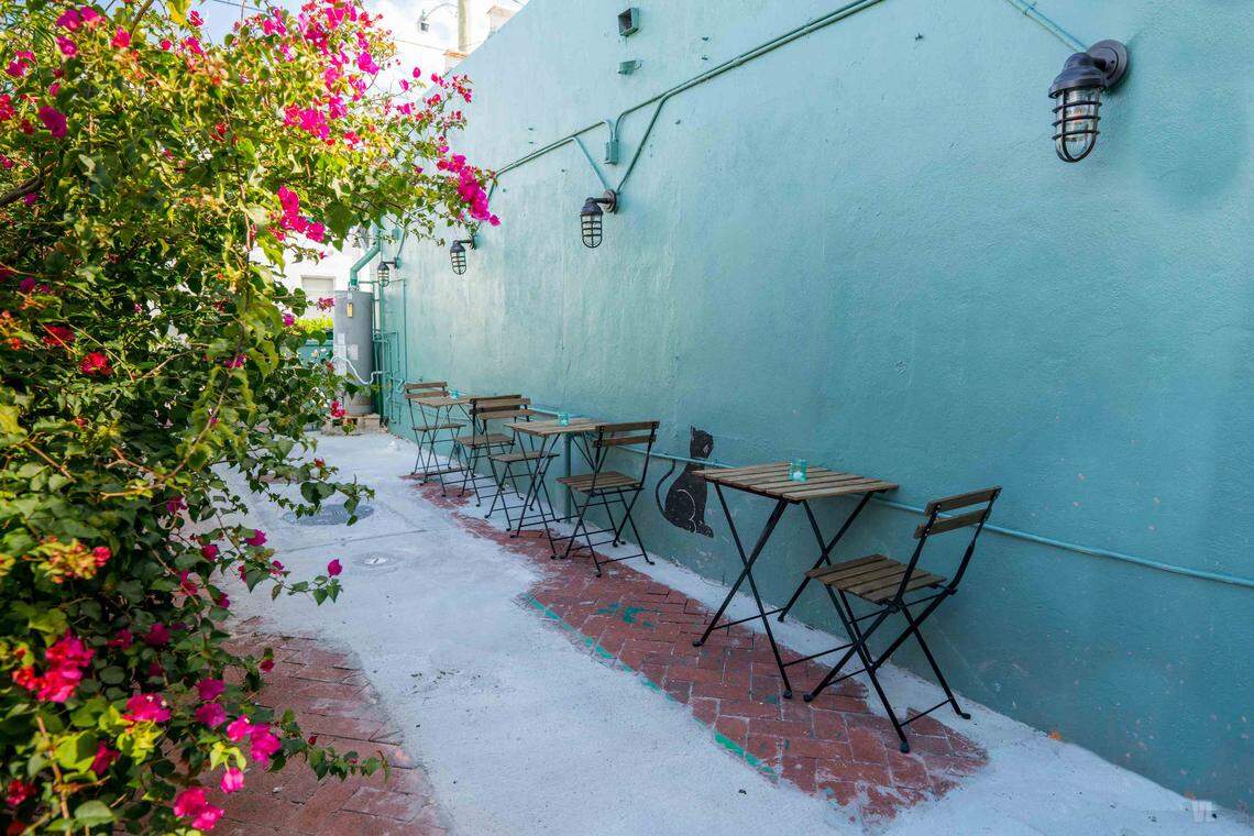 Grab a quiet table for two outside.