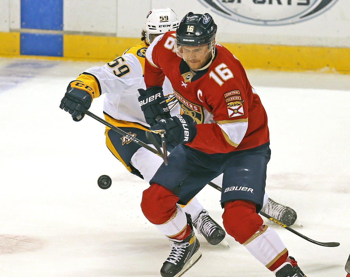 Florida Panthers Aleksander Barkov (16) in the first period as they play the Nashville Predators at the BB&T Center in Sunrise, Florida, Thursday, February 4, 2021.