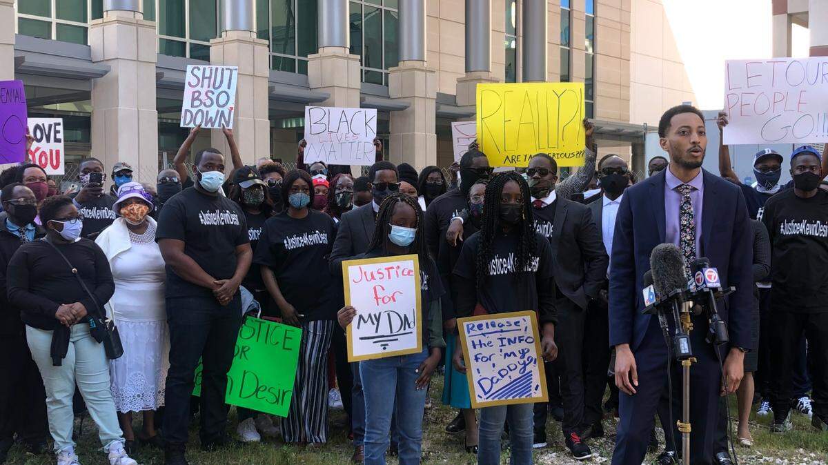 Supporters of the Desir family gathered for a news conference Thursday in Fort Lauderdale.