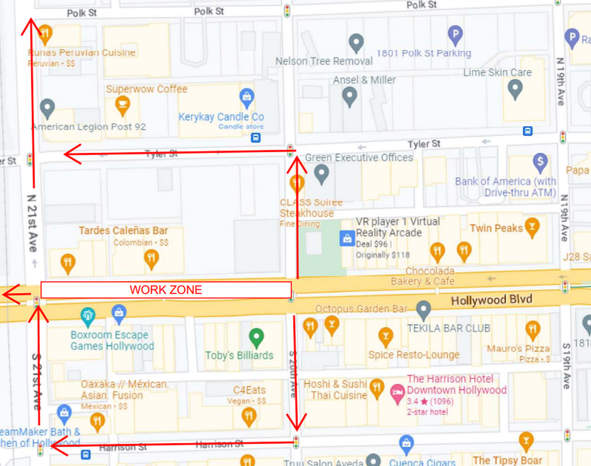 Phase 1 detours of the Hollywood Boulevard Streetscape Project will continue through Sept. 20, 2023.