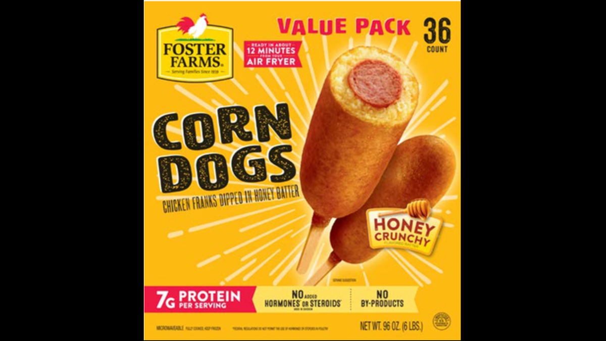 A box of 36 Foster Farms Corn Dogs