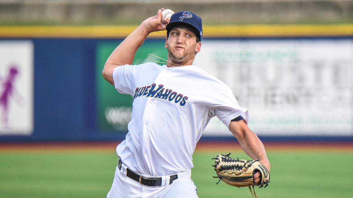 A.J. Ladwig pitches for the Double A Pensacola Blue Wahoos.