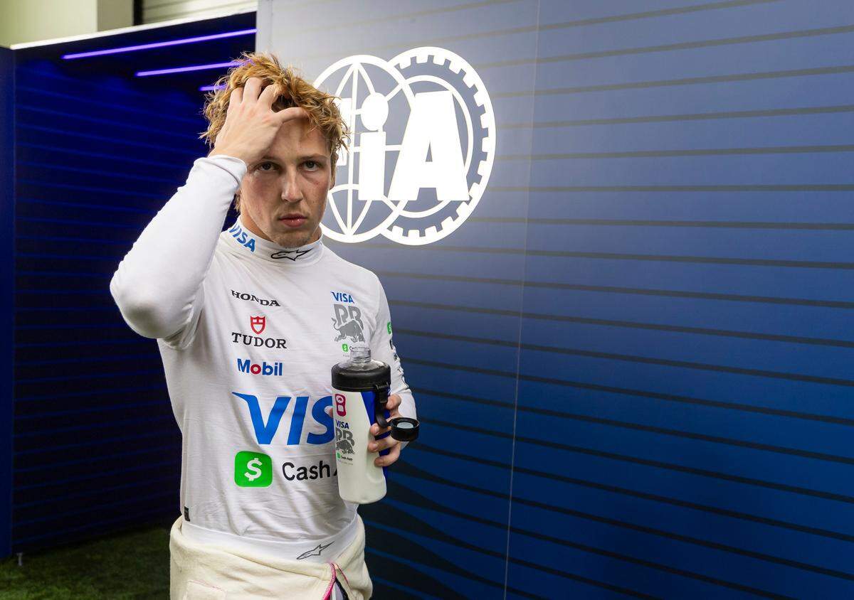 RB driver Liam Lawson of New Zealand looks on after placing 15th during a Race Qualifying session on the second day of the Formula One Miami Grand Prix at the Miami International Autodrome on Saturday, May 3, 2025, in Miami Gardens, Fla.