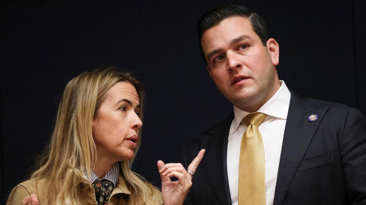 Miami-Dade Commissioners Raquel Regalado and Kevin Cabrera during the April 1, 2025, meeting where the board voted to end adding fluoride to drinking water. The two commissioners ended up on opposite sides of the issue: Regalado voted against the legislation, and Cabrera voted for it.