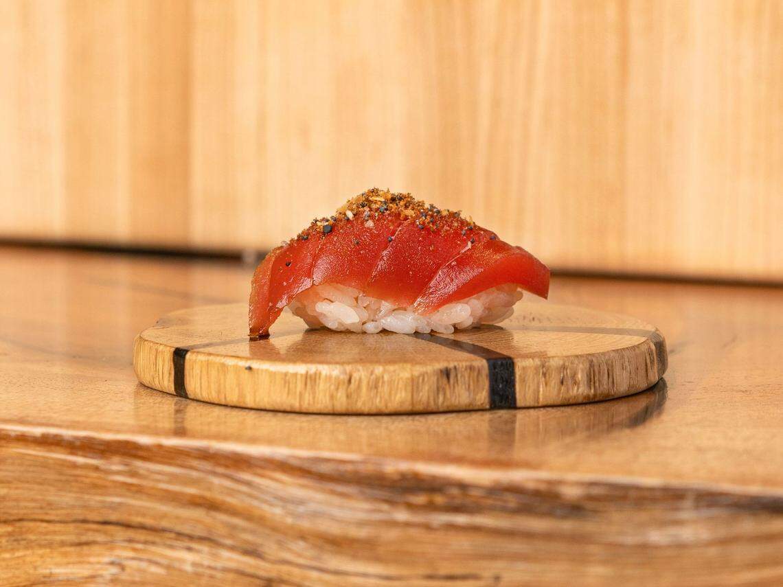 Aged bluefin tuna with dehydrated red miso and Everything Bagel spice at Sushi Bar at the Esmé Miami Beach hotel.