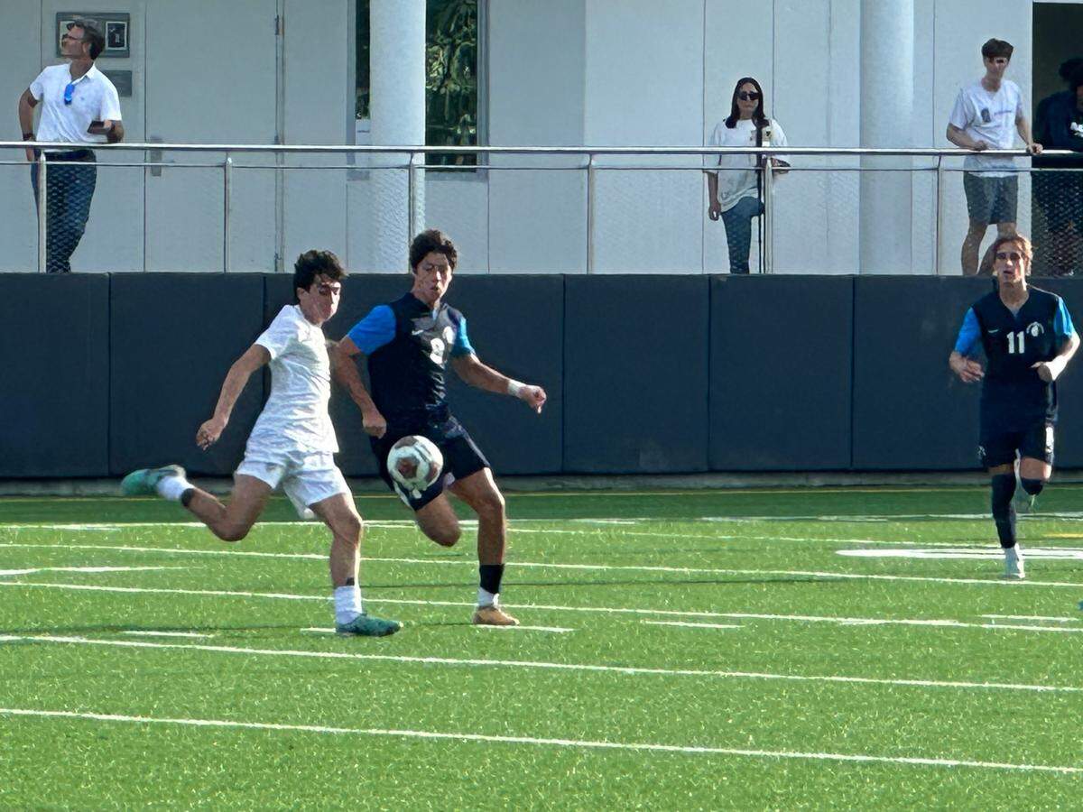 Gulliver’s Tomas Bellatin, who scored a goal, makes a good defensive play in the second half of Wednesday’s win over NSU University School in the Region 4-3A final at Sean Taylor Memorial Field.