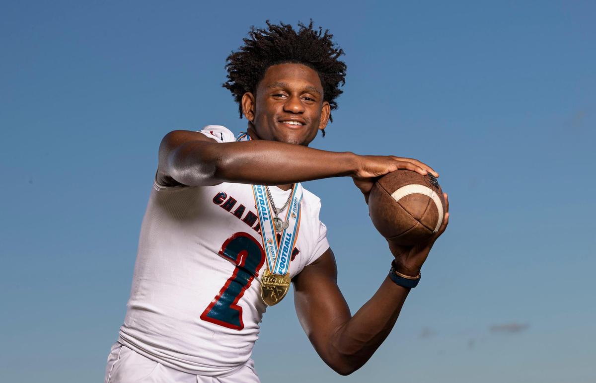 Edwin Joseph, Chaminade-Madonna College Preparatory School, Football. All-Broward players photographed at Brian Piccolo Sports Park on Thursday, Jan. 12, 2023, in Cooper City, Fla.