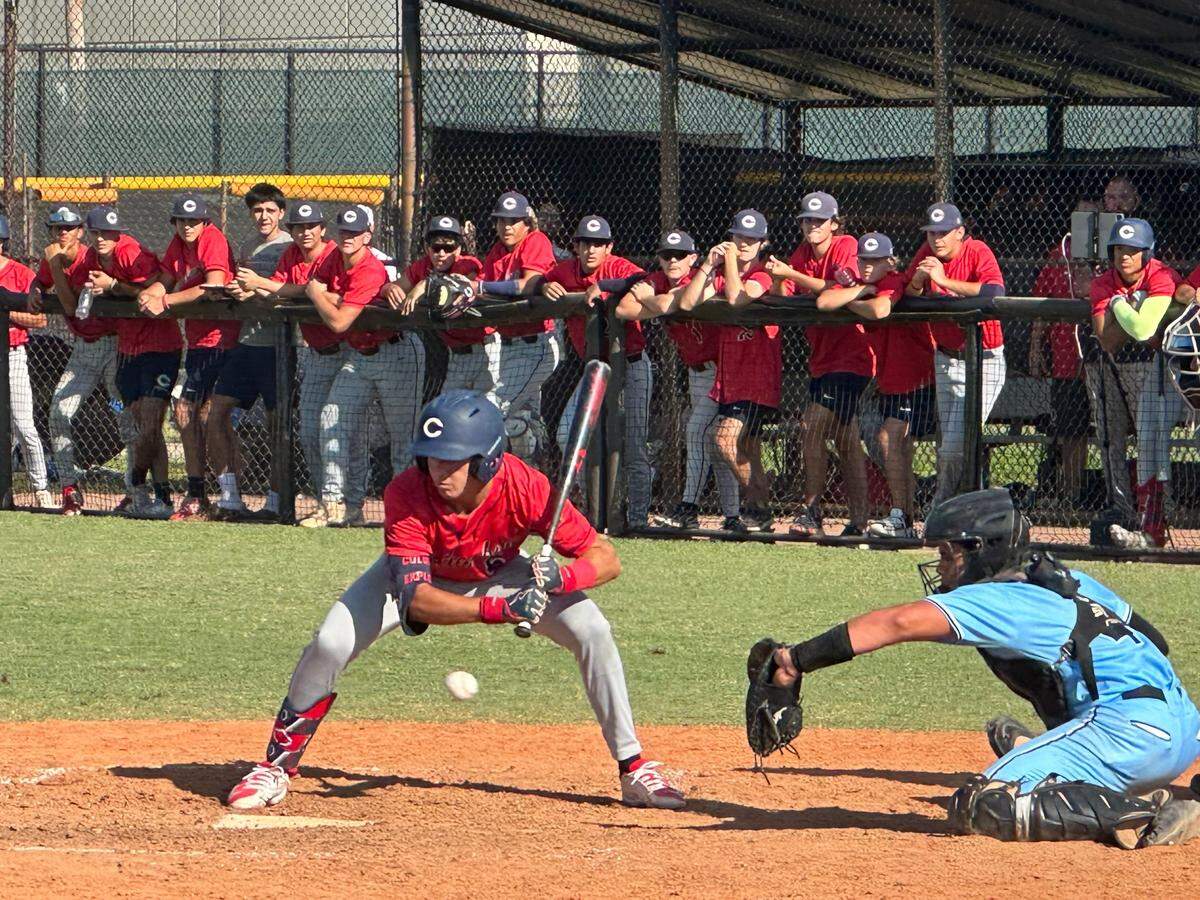 Columbus’ Maximus Alvarez takes a pitch for a walk during Friday’s Region 4-7A semifinal loss to West Broward at the Bobcats home field.