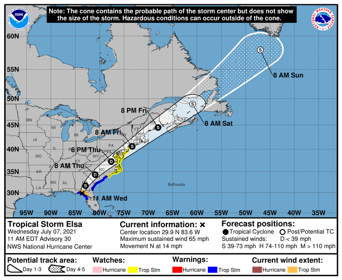 Tropical Storm Elsa made landfall near Cedar Key, Florida Wednesday morning.