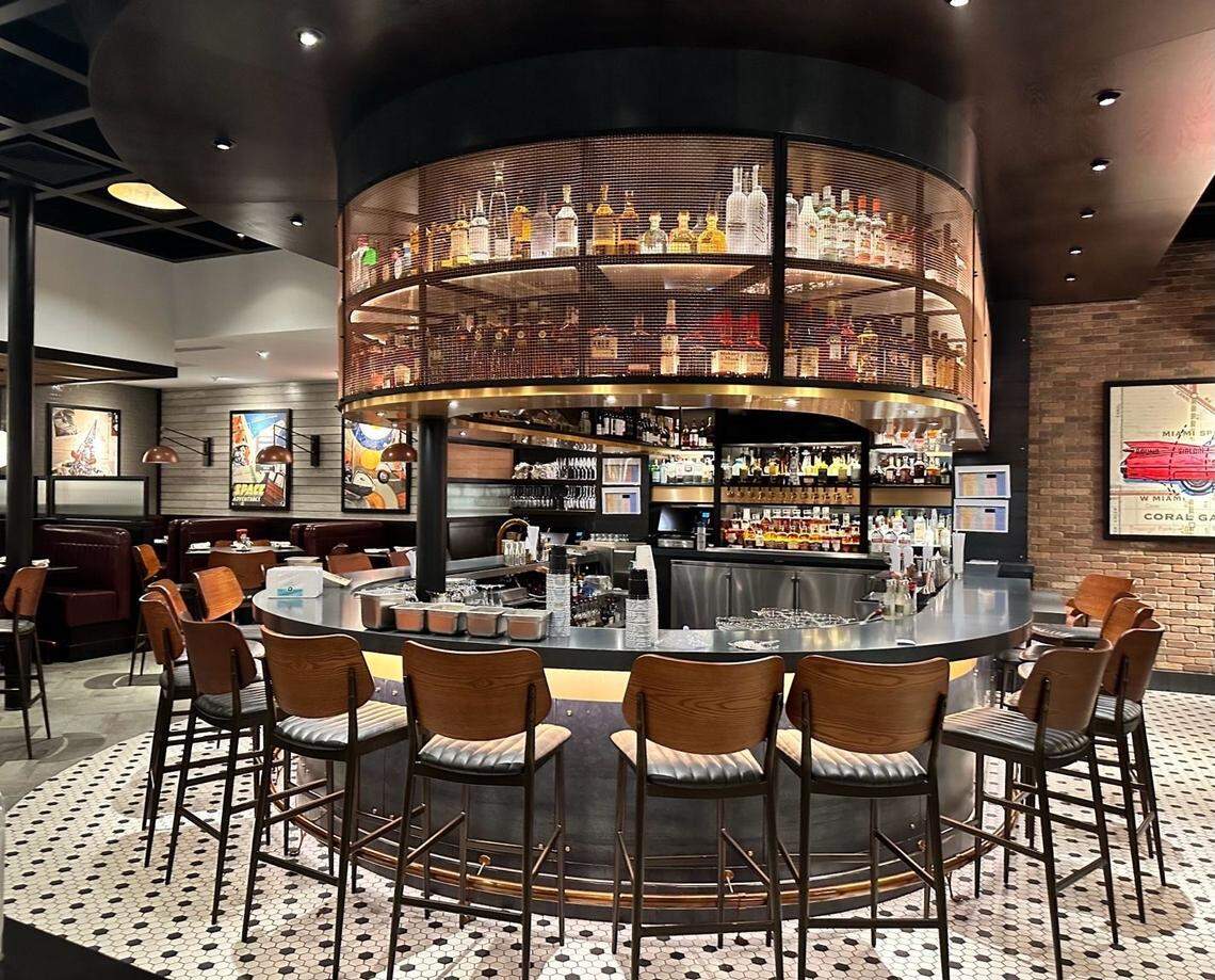 The circular bar at The Capital Burger, which just opened on Miracle Mile in Coral Gables.