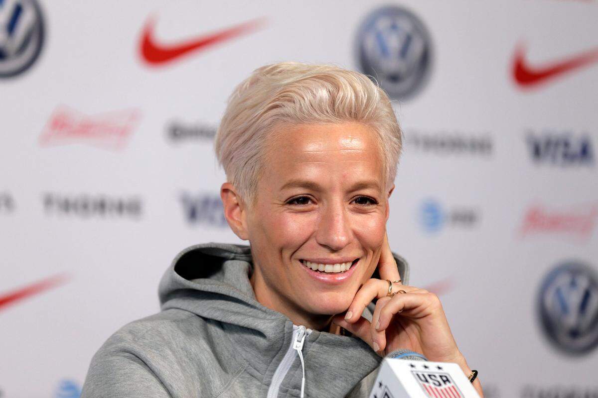 Megan Rapinoe, a member of the United States women’s national soccer team, speaks to reporters during a news conference in New York, Friday, May 24, 2019.