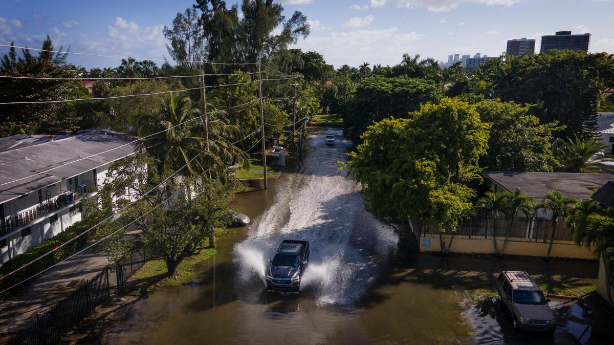 La inundación por las mareas reales a lo largo de NE 10 Ave al sur de NE 79 St. hizo que las condiciones de conducción fueran difíciles el martes por la tarde el 9 de noviembre de 2021.