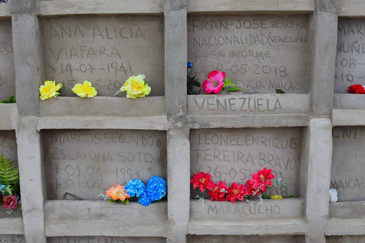Tombs holding the bodies of Venezuelans in northern Colombia. Amid Venezuela’s migratory crisis, Sonia Bermúdez has been providing funerals and crypts, free of charge, for destitute Venezuelans who die in Colombia and might otherwise end up in communal graves.