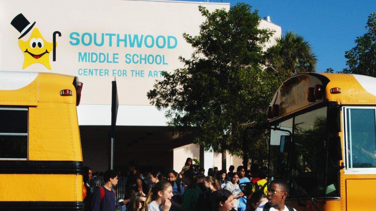 This is Southwood Middle School in 2004 on the day after a student was stabbed to death there.