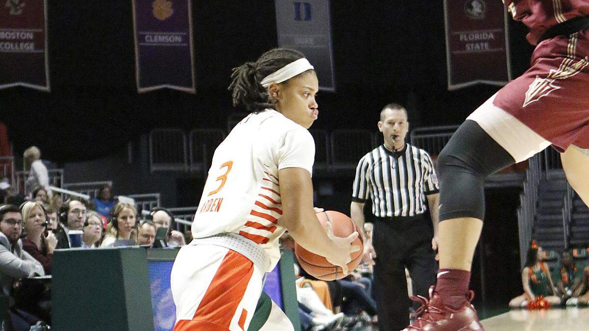 UM Hurricanes’ Destiny Harden (3), shown against Florida State in 2020, was one of the leaders on the 2020-21 team.