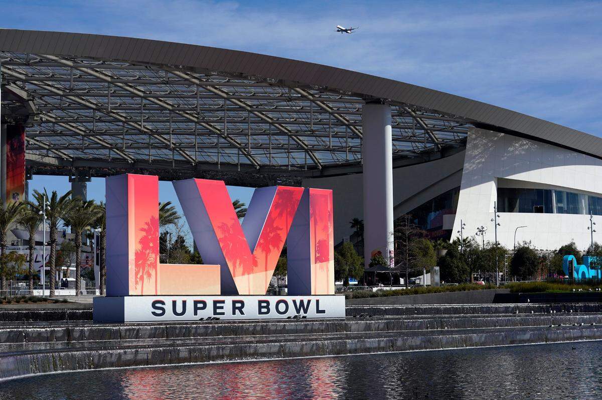 The exterior of SoFi Stadium is seen days before the Super Bowl NFL football game Tuesday, Feb. 8, 2022, in Inglewood, Calif. The Los Angeles Rams will play the Cincinnati Bengals in the Super Bowl Feb. 13. (AP Photo/Marcio Jose Sanchez)