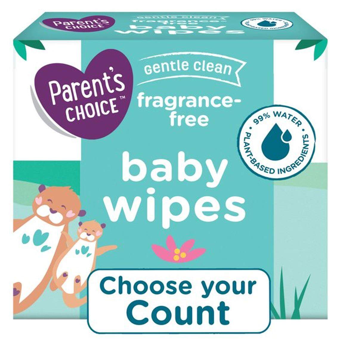 Parent’s Choice baby wipes, fragrance free.