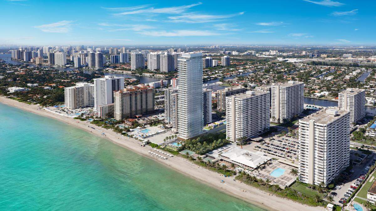 Future residents of Hallandale Beach's 2000 Ocean, the tower depicted in this rendering, will overlook the Atlantic Ocean from their poolside cabanas.