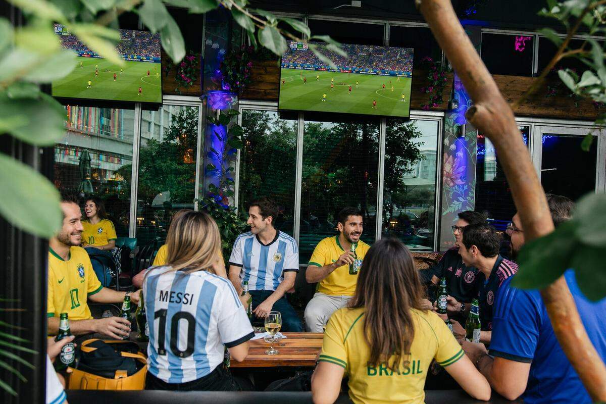 Argentina and Brazil soccer fans watch World Cup matches at Barsecco.