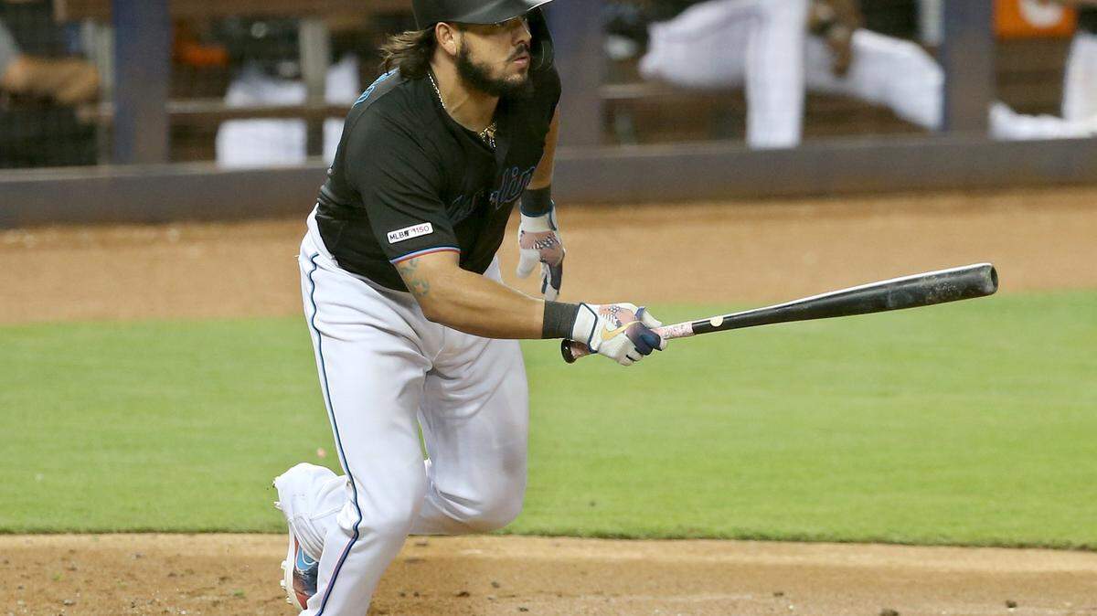 Miami Marlins catcher Jorge Alfaro, pictured here against the Mets on July 13, 2019, has hit a season-high 11 home runs in his first year with the Marlins.