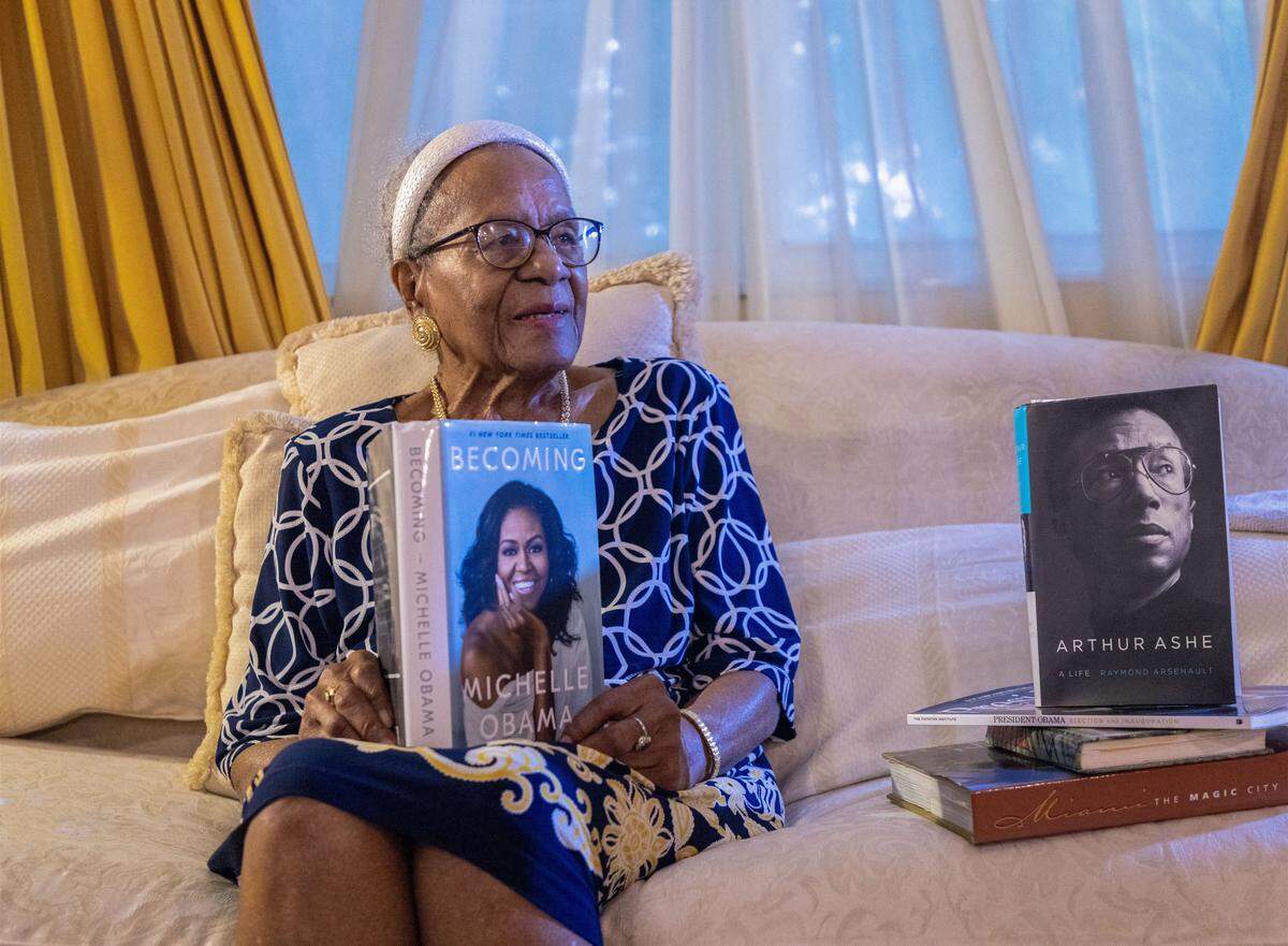 Thelma Vernell Anderson Gibson, the cherished icon of Coconut Grove, is celebrating her 99th birthday this month and continues to be steward of beyond the Grove as she is photographed at her home on Tuesday, December 10, 2025, in Miami, Florida. Gibson's groundbreaking contributions to the community as a dedicated educator and an advocate for civil rights, Gibson played a vital role in promoting social justice and equality. She was instrumental in establishing programs that empowered youth and fostered cultural awareness. Her legacy is marked by her unwavering commitment to uplifting her community, making her a beloved figure whose impact continues to inspire future generations.