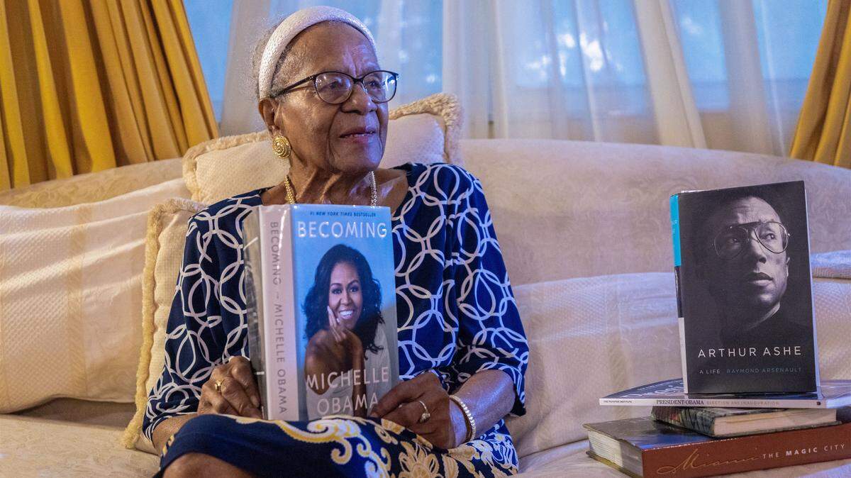 Thelma Vernell Anderson Gibson, the cherished icon of Coconut Grove, is celebrating her 99th birthday this month and continues to be steward of beyond the Grove as she is photographed at her home on Tuesday, December 10, 2025, in Miami, Florida. Gibson's groundbreaking contributions to the community as a dedicated educator and an advocate for civil rights, Gibson played a vital role in promoting social justice and equality. She was instrumental in establishing programs that empowered youth and fostered cultural awareness. Her legacy is marked by her unwavering commitment to uplifting her community, making her a beloved figure whose impact continues to inspire future generations.