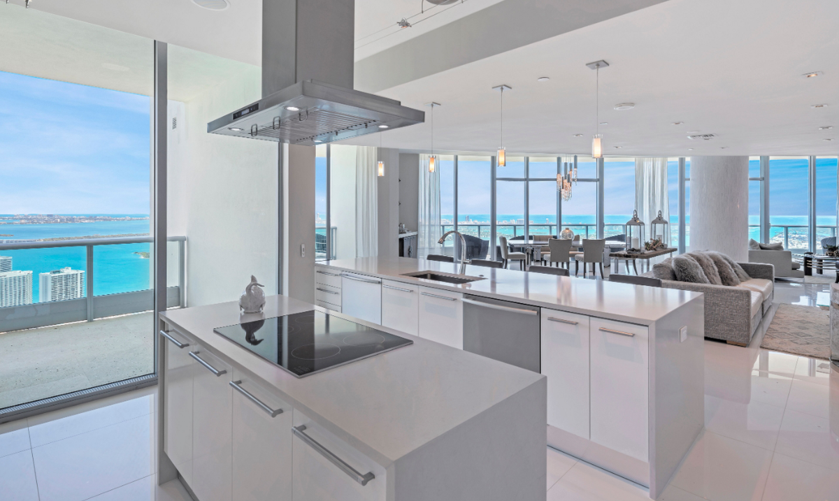 The view from the sixth-floor home once owned by Keven Durant includes Biscayne Bay and AmericanAirlines Arena.