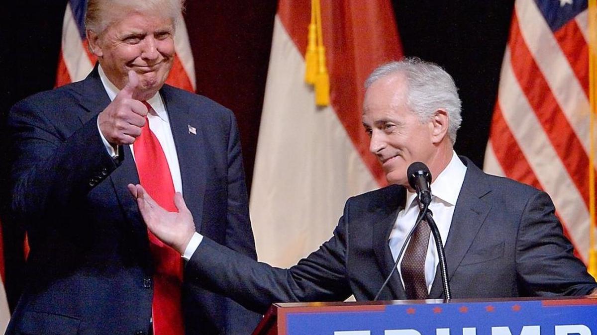 Trump and Corker in happier times during the presidential campaign. Back then,e Corker supported Trump, who considered Corker his VP.
