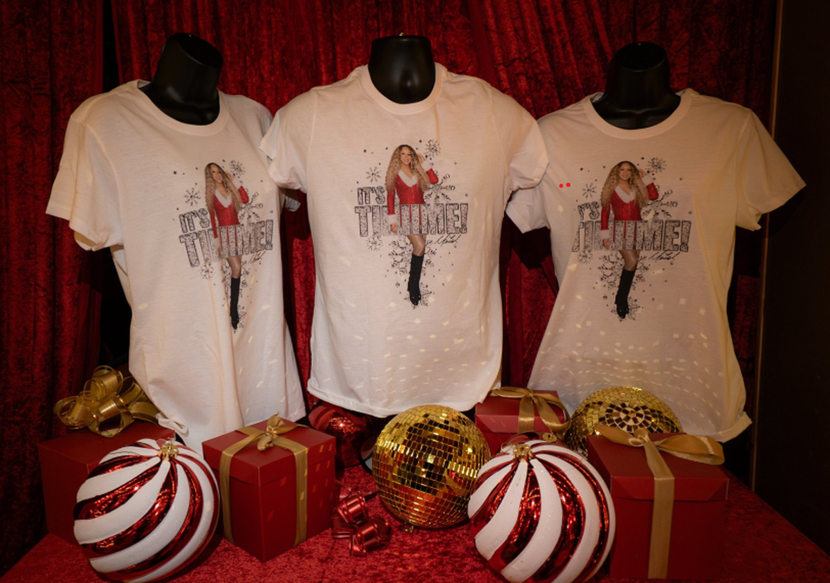 Merch is for sale at the Mariah Carey Holiday Bar inside the Freehand Hotel in Miami Beach