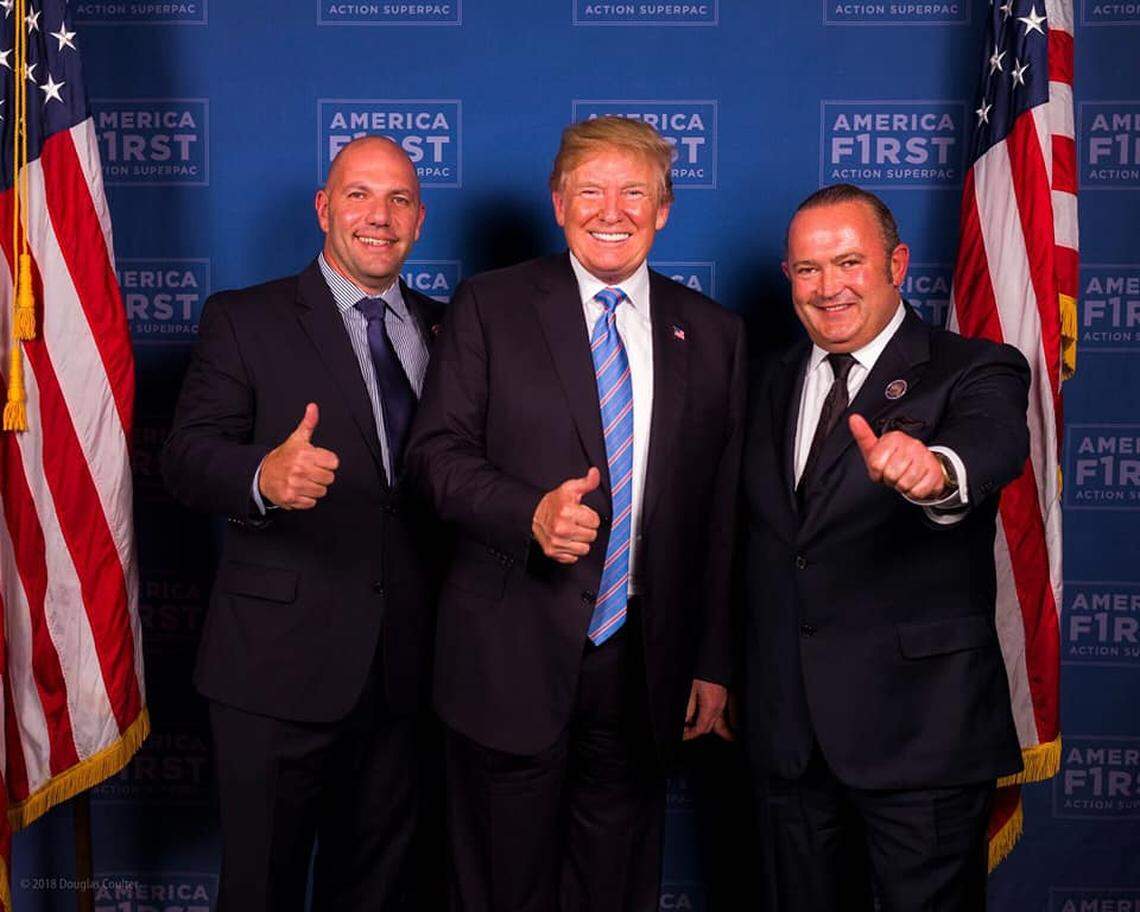 David Correia and Igor Fruman appear to have met President Donald Trump at a campaign event for America First Action, a pro-Trump super PAC, according to a photo posted on July 4, 2018, on the Facebook page of Ukraine’s chief rabbi.