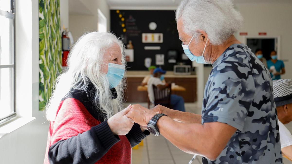 Maria Rodriguez, 72, and Bernardo Reyes, 80, dance to live salsa music in the dining hall at Mia Casa, a former assisted living center in North Miami turned homeless shelter. Seniors represent 1 out of 4 homeless people in Miami-Dade County, according to the Homeless Trust, which operates Mia Casa.