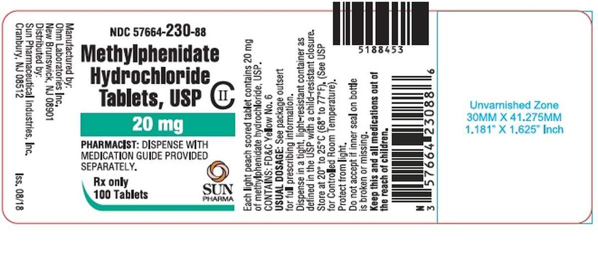 The label for Sun Pharma’s recalled Methylphenidate Hydrochloride 20 mg tablets