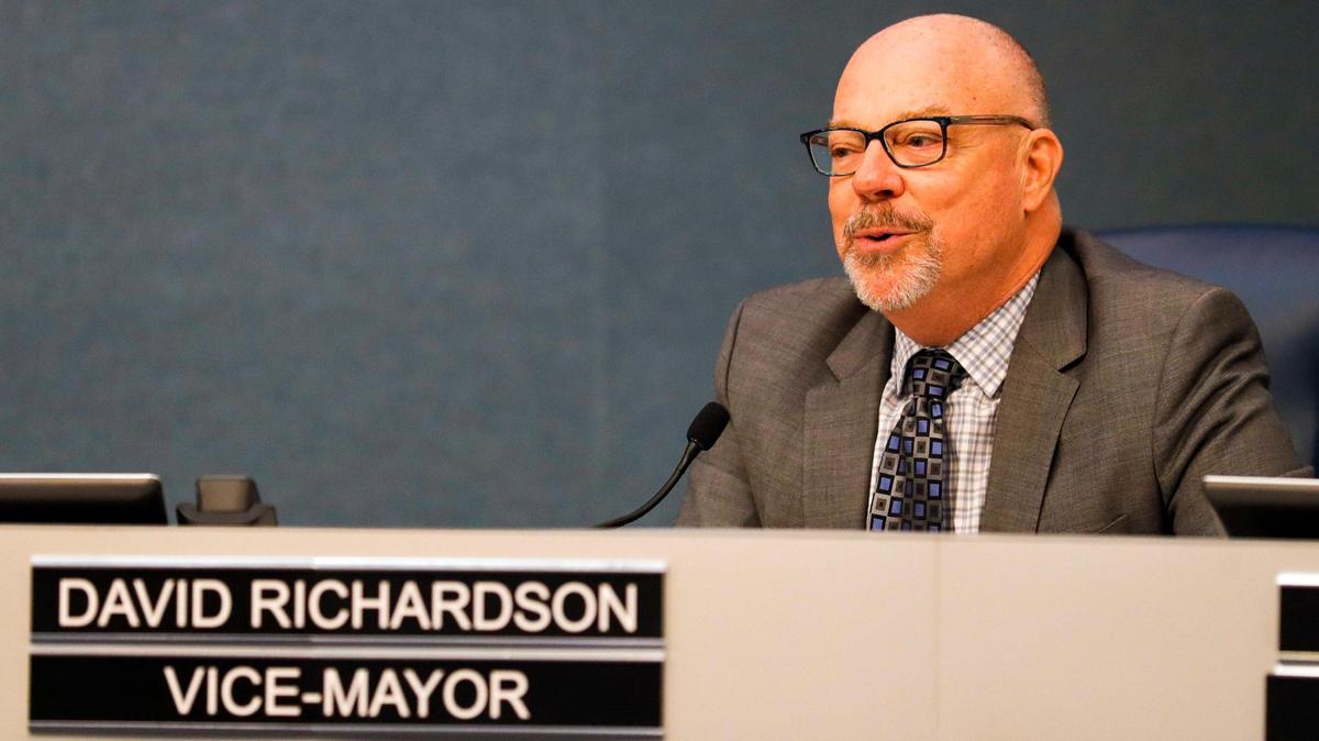 Miami Beach Commissioner David Richardson speaks during a meeting prior to a swearing-in ceremony at Miami Beach City Hall in Miami Beach, Florida on Monday, November 22, 2021.