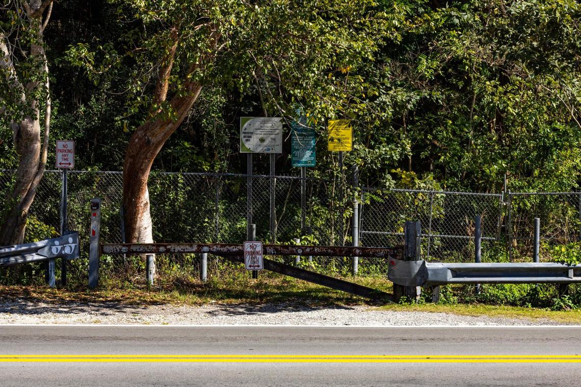 The entrance to R. Hardy Matheson Preserve off Old Cutler Road in Coral Gables. The preserve is a densely wooded area that runs along Snapper Creek Canal and has a two-mile path that ends at Biscayne Bay.