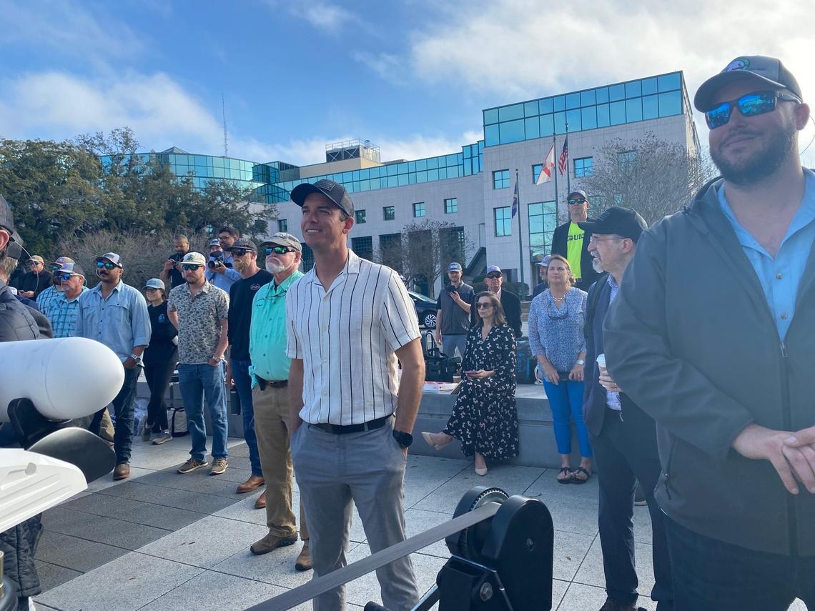 Tyler Capella, a charter fishing captain from St. Petersburg, came to Tallahassee to protest a state Senate plan to advantage the sugar industry in water discharges from Lake Okeechobee, a practice he said leads to toxic algae blooms, which is devastating to his industry.