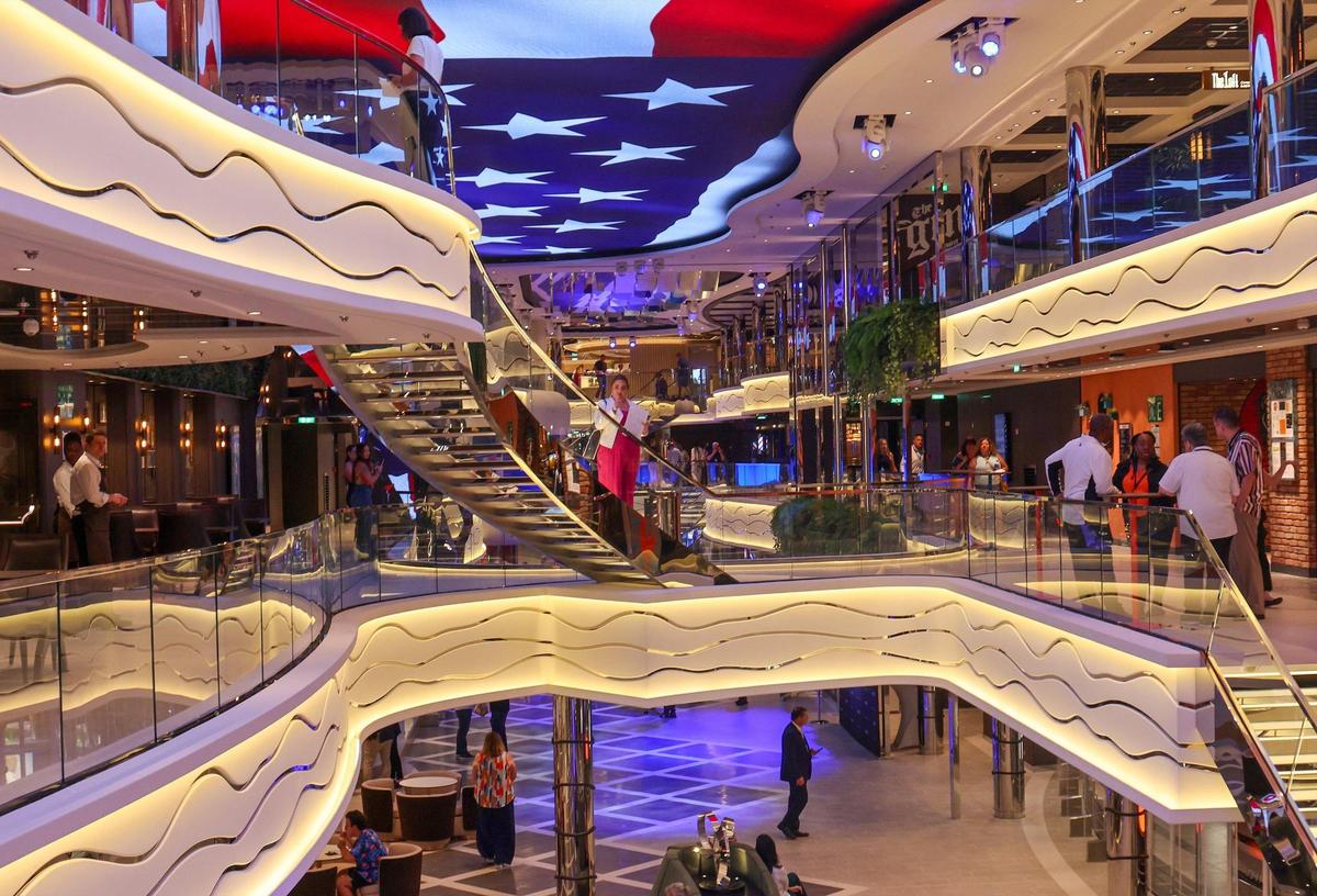 Cruisers and visitors explore the restaurants and shops on multiple levels as MSC Cruises officially named its highly-anticipated new flagship, MSC World America, at the line’s new state-of-the-art MSC Miami Cruise Terminal on Wednesday, April 9, 2025, at PortMiami.